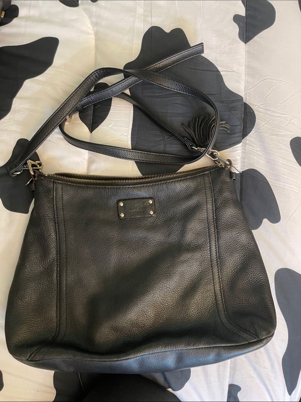 kate spade Black Pebbled Leather Shoulder Bag with Tassel